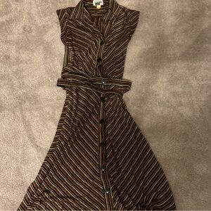 Vintage 1970s 3 piece Striped Sleeveless Button-Down Dress with belt